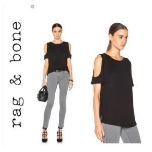 RAG & BONE BLACK COLD SHOULDER SHORT SLEEVE TOP LARGE